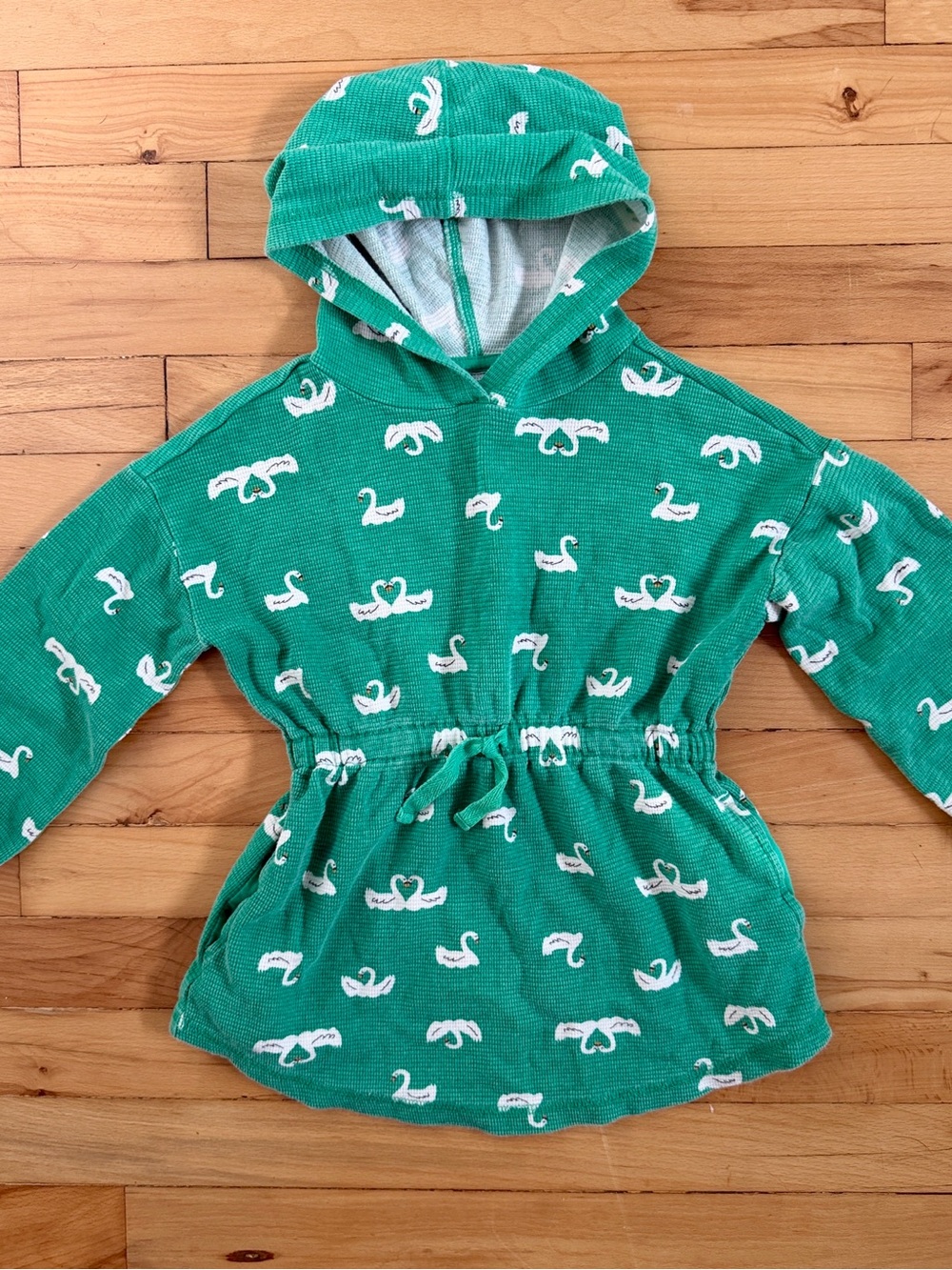 Hanna Andersson Green Hooded Swan Print Pullover